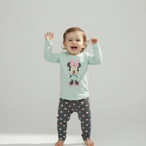 Cute Minnie Mouse Aqua T-Shirt & Heart Print Leggings Set for Girls NWT 4T